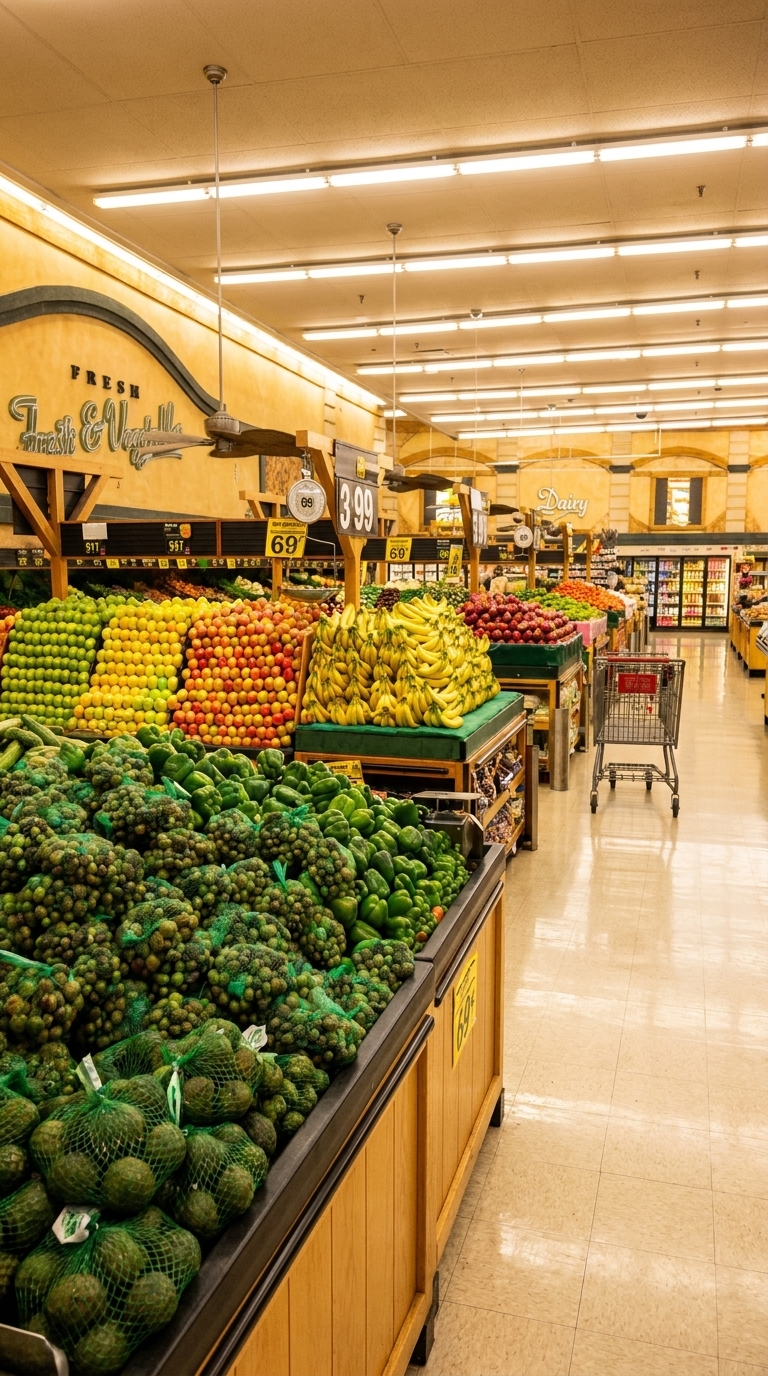 Fresh produce aisle inside Payless Foods