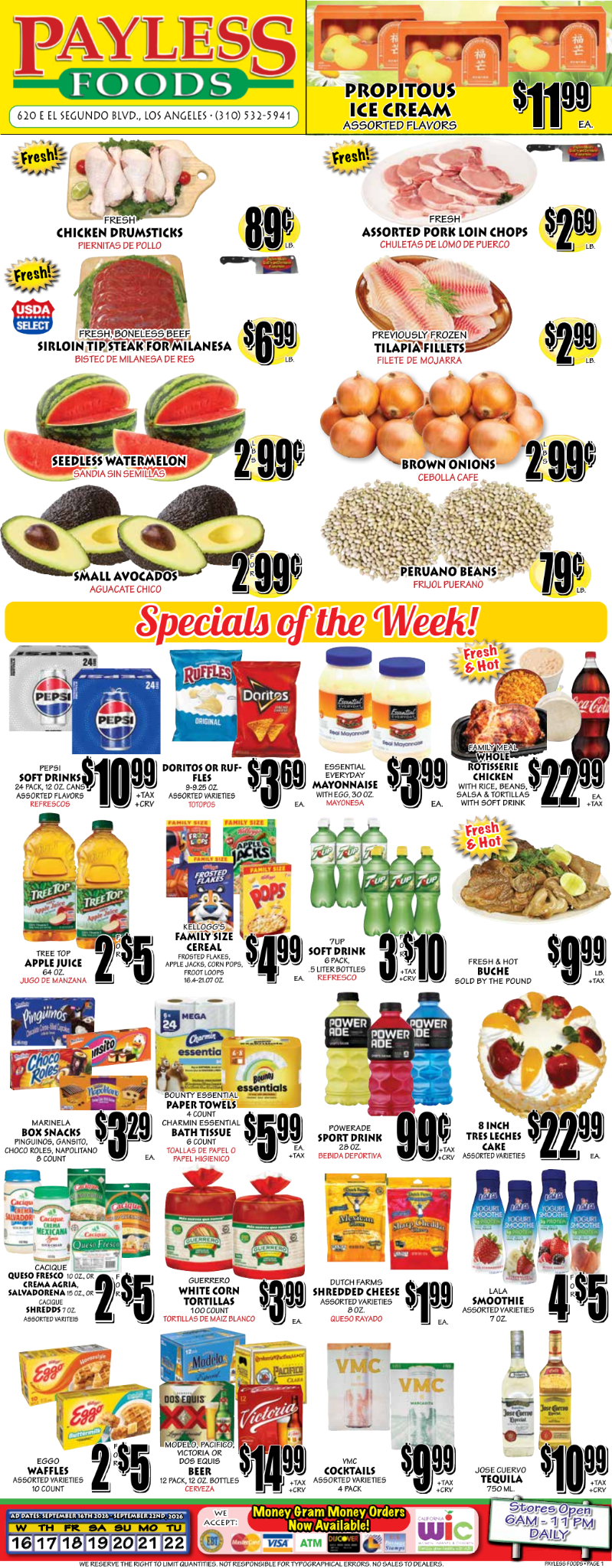 Payless Foods weekly ad page 1, September 16–22, 2026